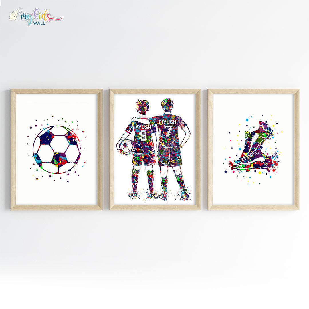 Inspirational football player brothers wall art set of 3 wooden frame same height
