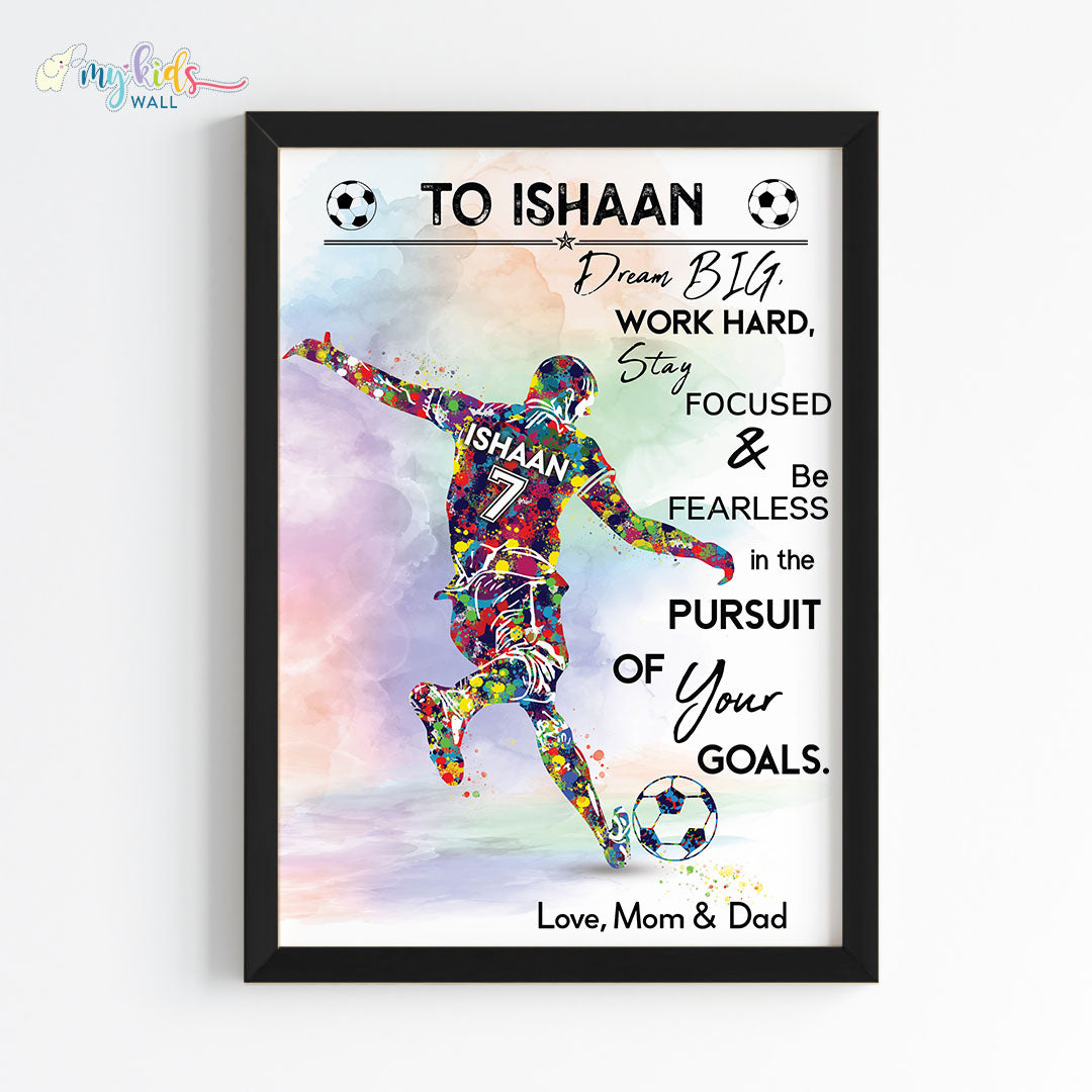 Football Player Free Kick Personalized Motivational Wall Art Black 