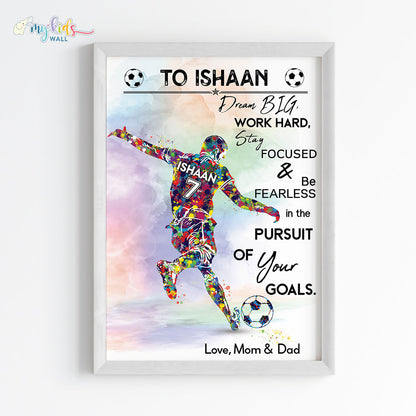 Football Player Free Kick Personalized Motivational Wall Art White 