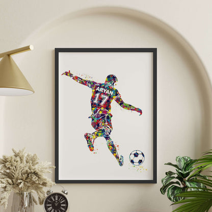 Inspirational football player boy wall art black frame