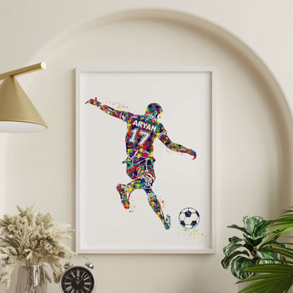 Inspirational football player boy wall art white frame