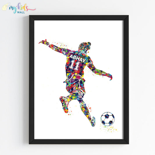 Football player free kick Sikh boy wall art black frame