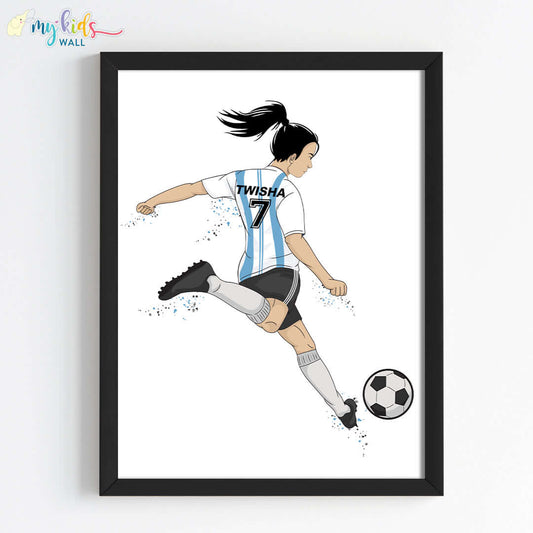 Inspirational football player girl wall art black frame