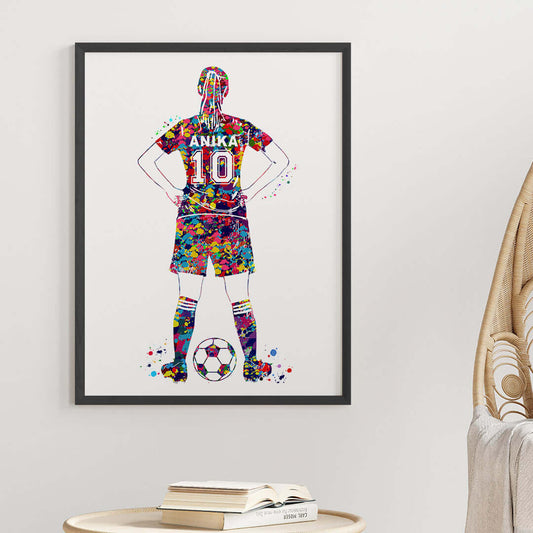 Inspirational football player girl multicolor wall art black frame