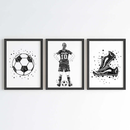 Inspirational black football player girl set of 3 wall art black frame