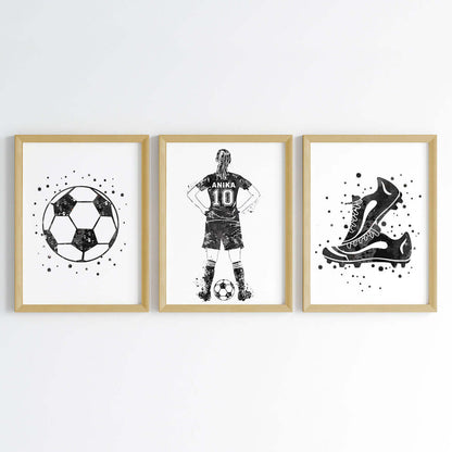 Inspirational black football player girl set of 3 wall art wooden frame