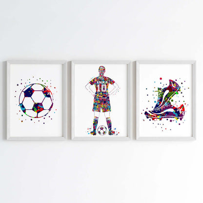 Inspirational football player girl set of 3 wall art white frame