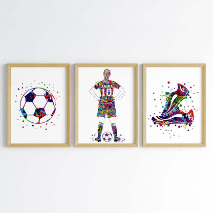 Inspirational football player girl set of 3 wall art wooden frame