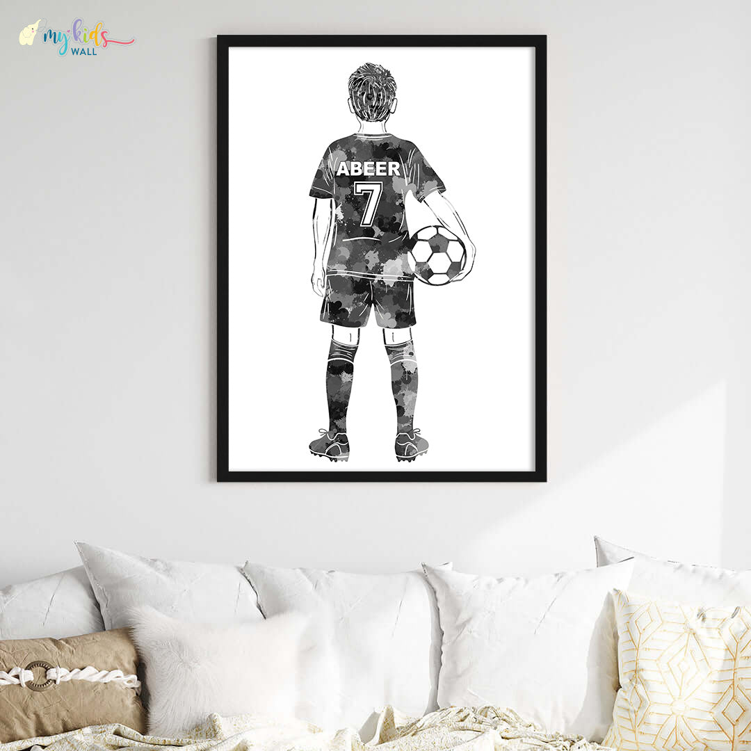 Football Player Kid Personalised Wall Art Big Frame black black