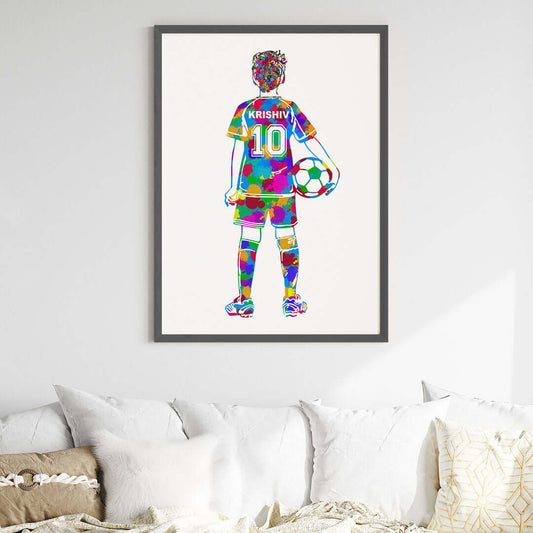 Inspirational football player kid multicolor wall art black frame