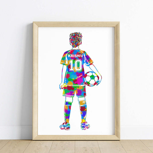 Inspirational multicolor football player kid wall art wooden frame