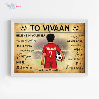 Football Player Kid Personalized Motivational Wall Art White