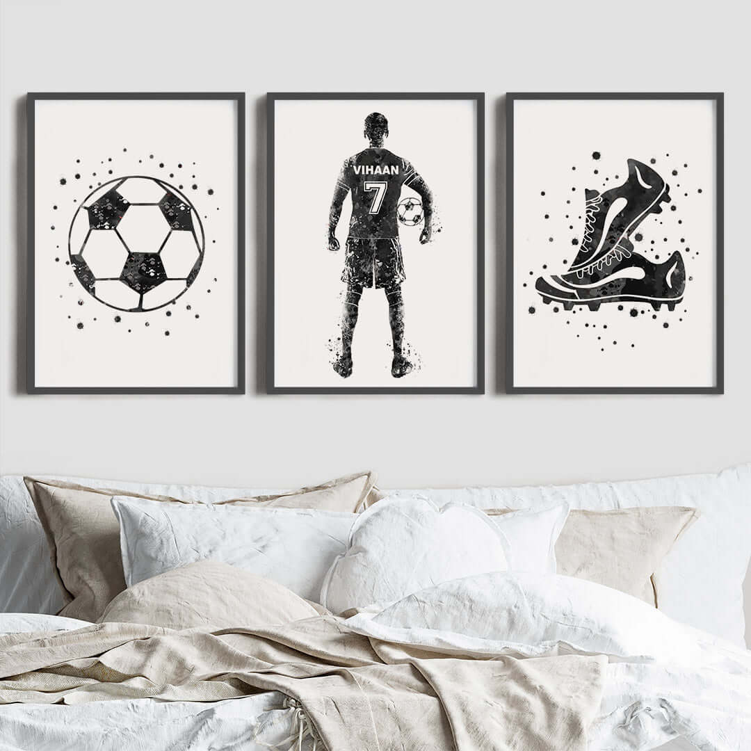 Inspirational black football player boy set of 3 wall art black frame