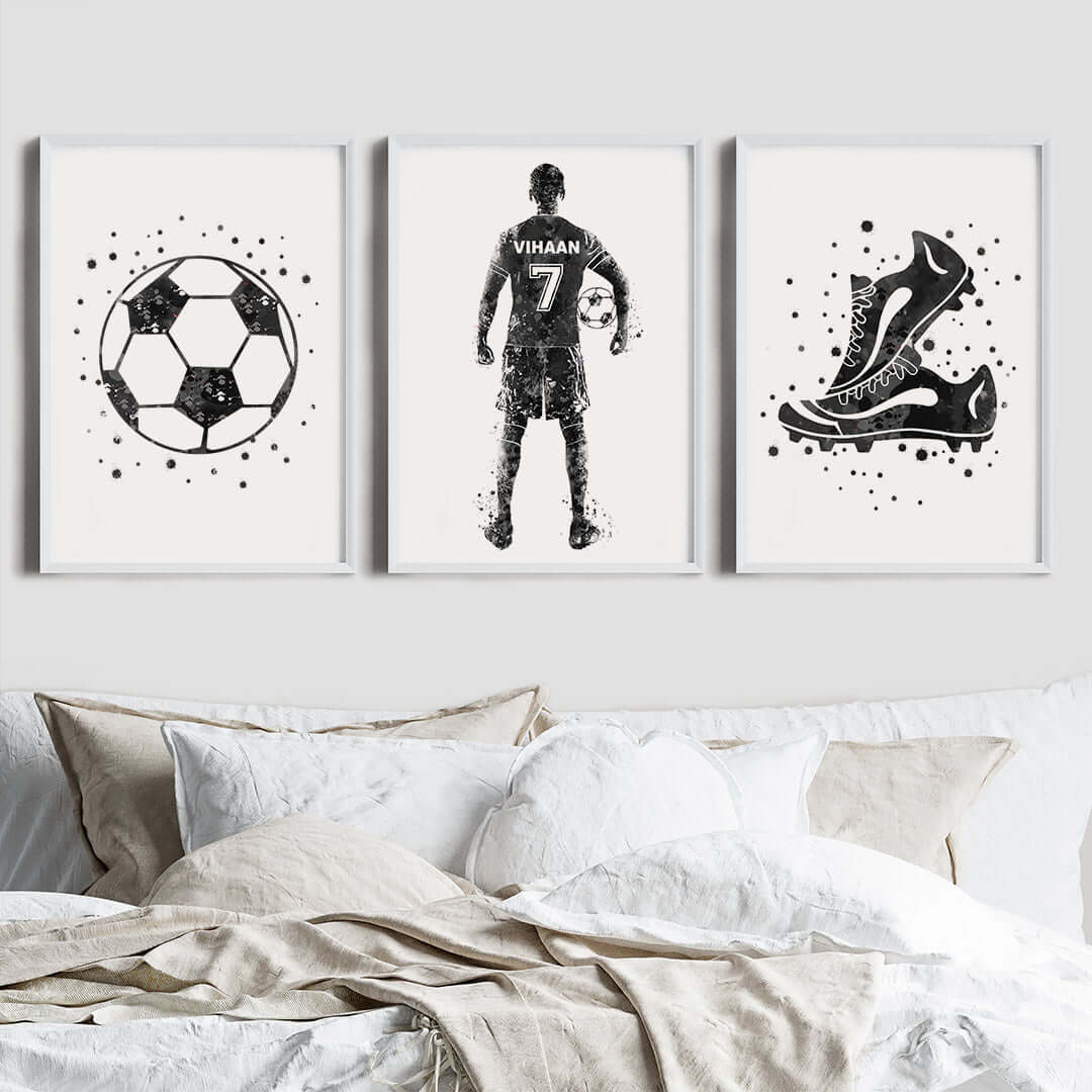 Inspirational black football player boy set of 3 wall art white frame