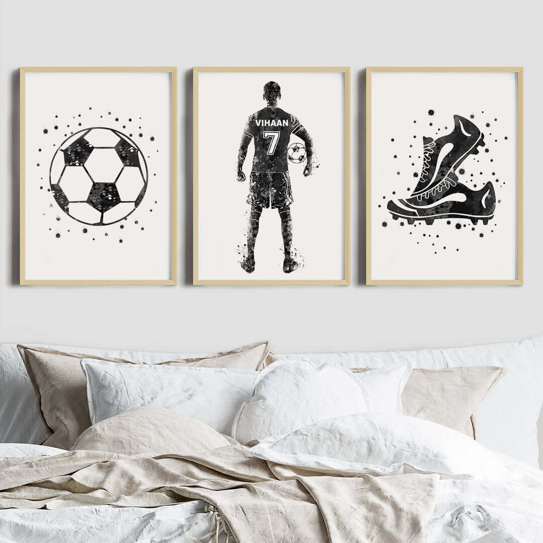 Inspirational black football player boy set of 3 wall art wooden frame