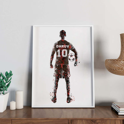 Red Inspirational football player wall art white frame