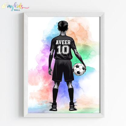 football player ready to play wall art white frame