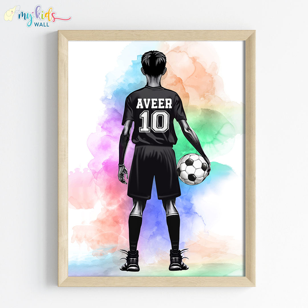 football player ready to play wall art wooden frame