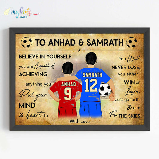 Motivational football player brothers wall art black frame