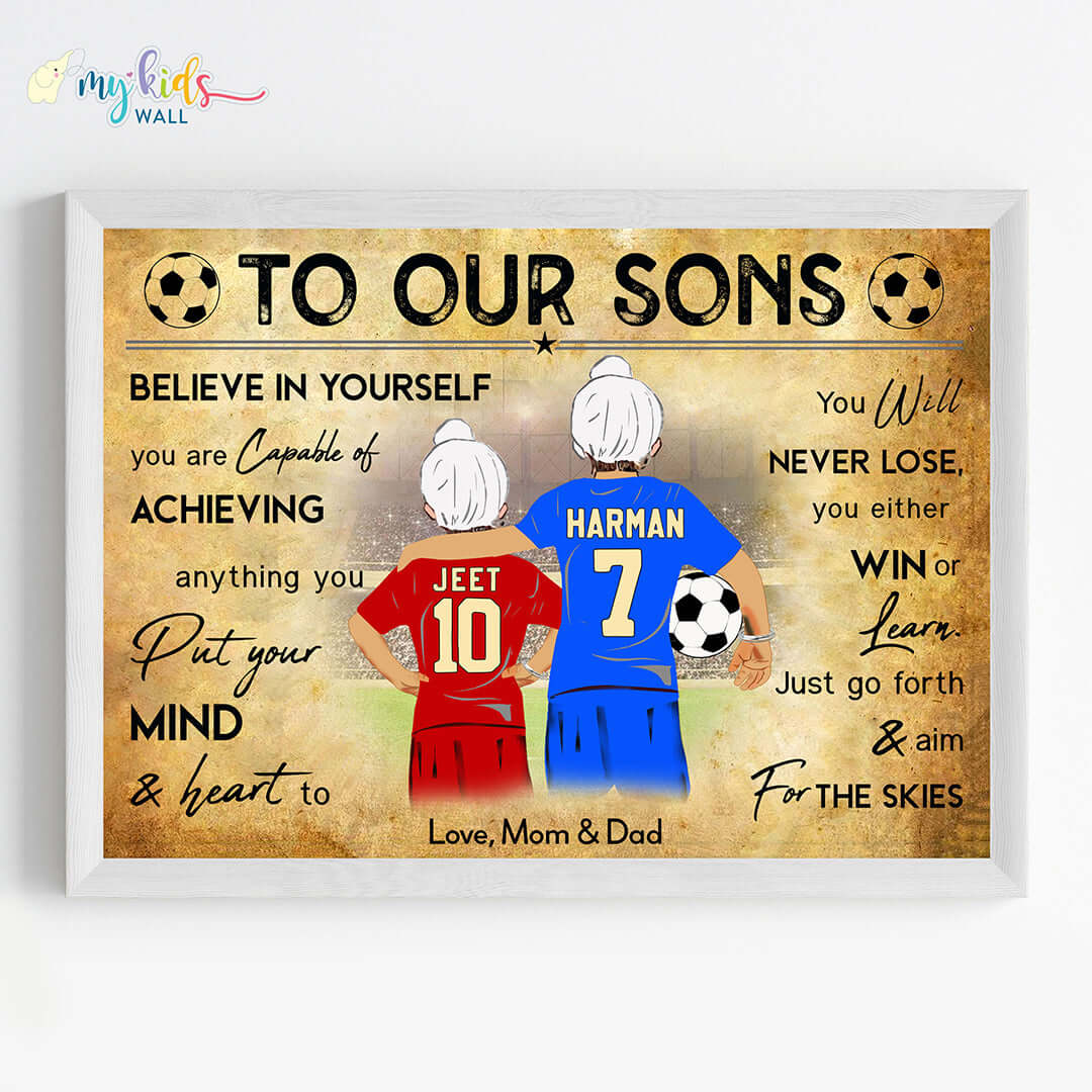 Motivational football player sikh brothers wall art white frame