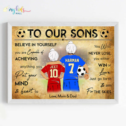 Motivational football player sikh brothers wall art white frame