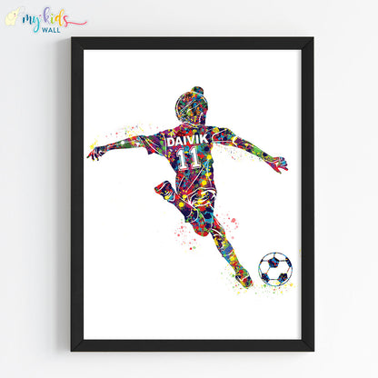 Football Player Sikh Teenage Boy Personalized Wall Art (Framed)