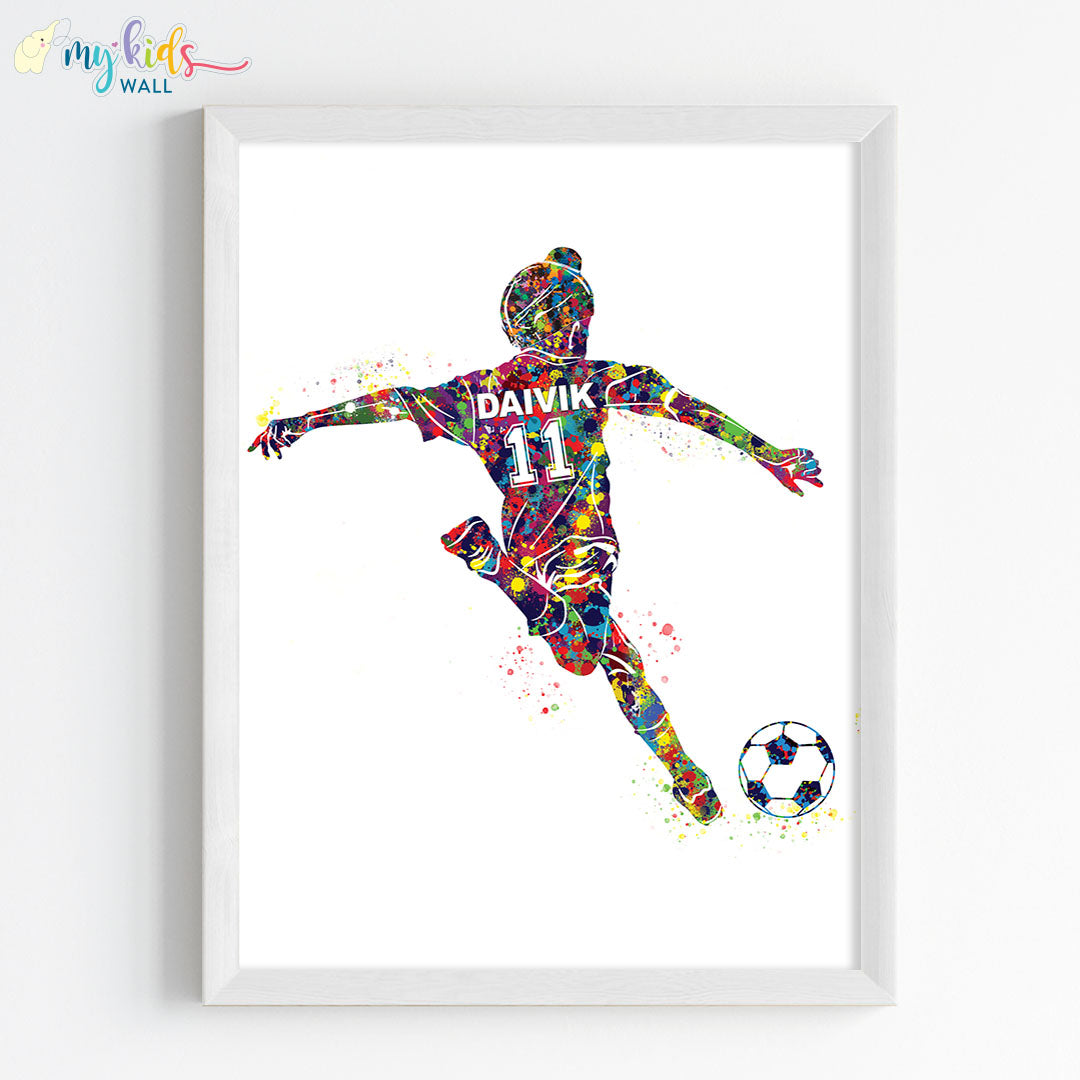 Football Player Sikh Teenage Boy Personalized Wall Art (Framed)