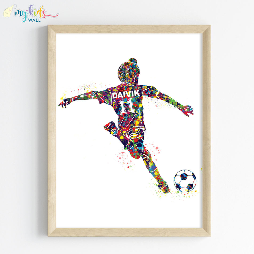 Football Player Sikh Teenage Boy Personalized Wall Art (Framed)