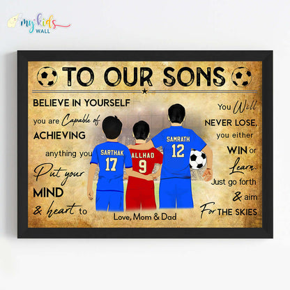 Motivational football player brothers wall art black frame