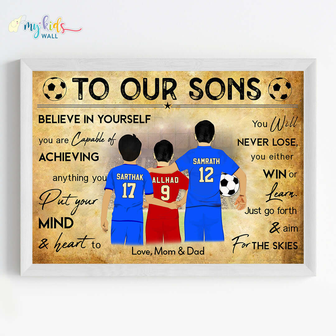 Motivational football player brothers wall art white frame