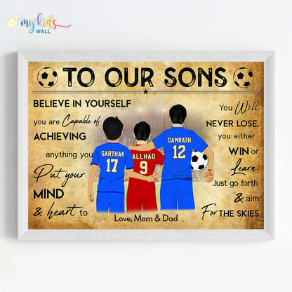 Motivational football player brothers wall art white frame