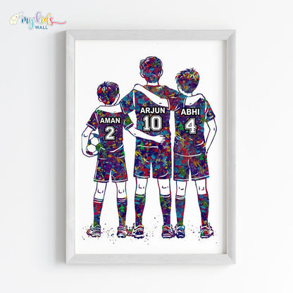 football player three brothers personalized wall art white