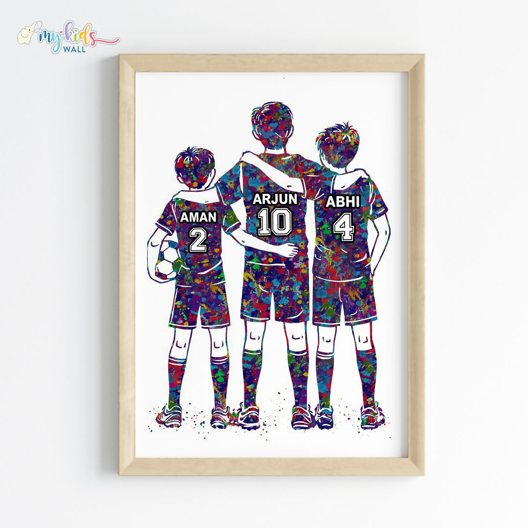 football player three brothers personalized wall art wooden