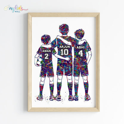 football player three brothers personalized wall art wooden