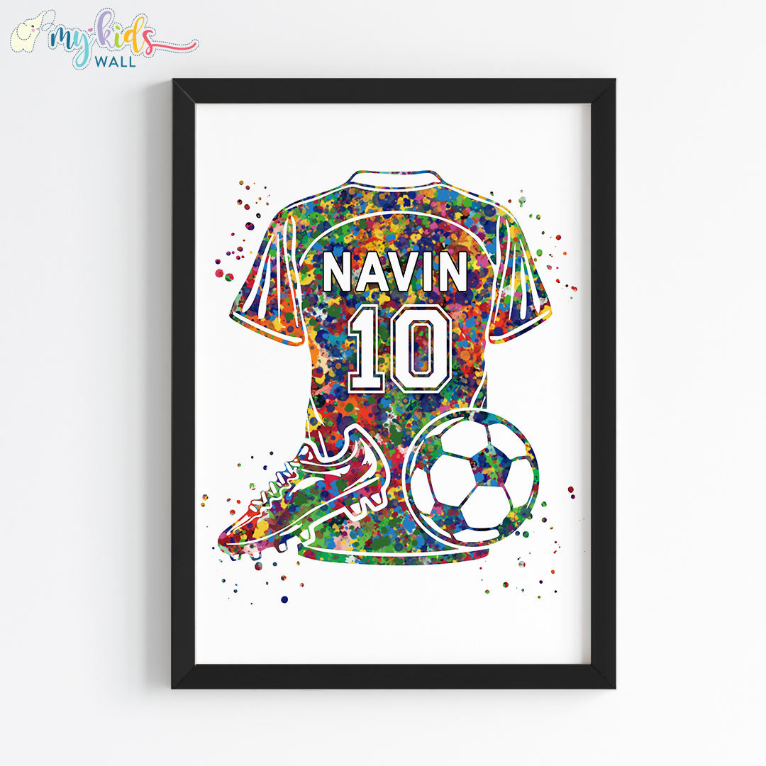 Football Theme Watercolor Personalised Wall Art Framed Black