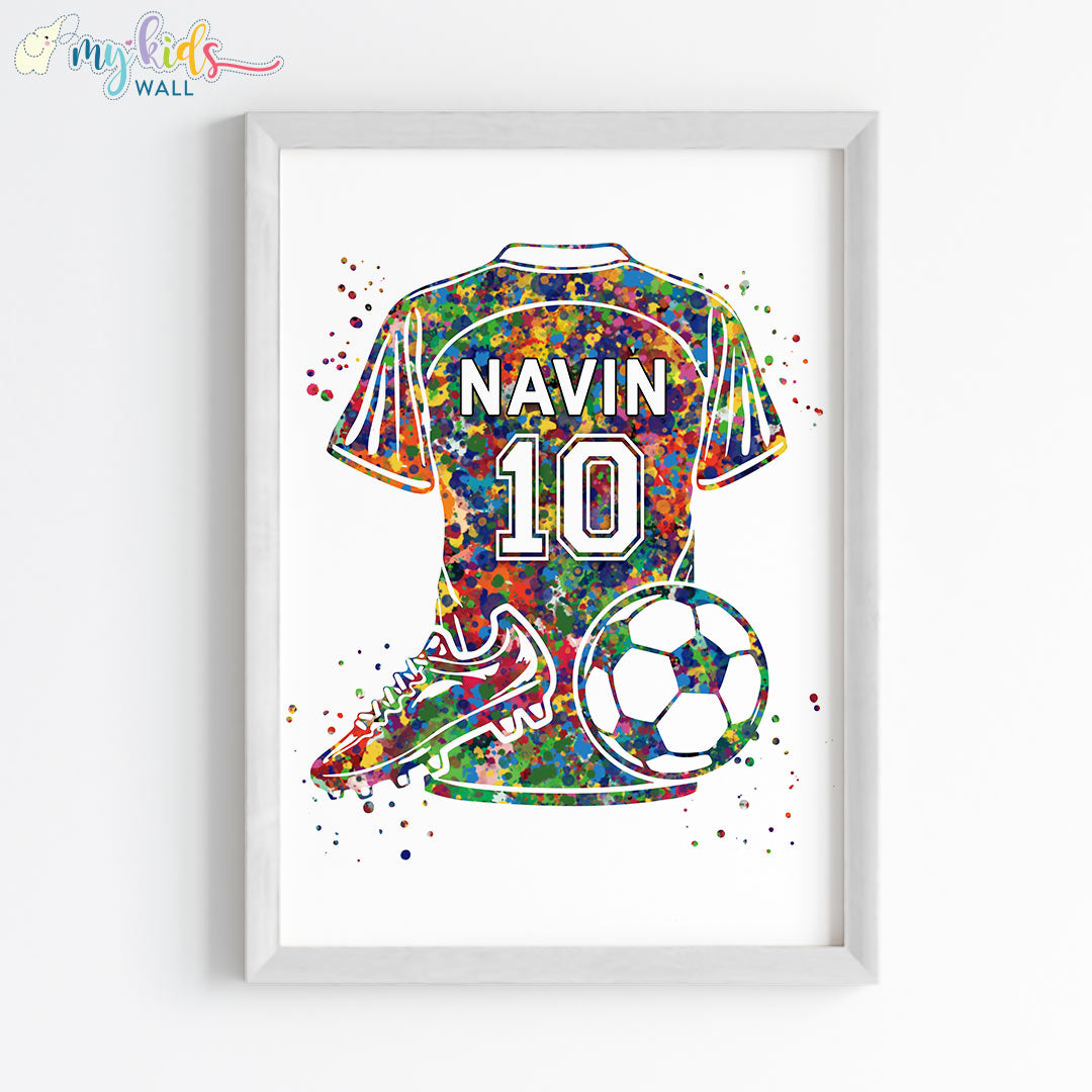 Football Theme Watercolor Personalised Wall Art Framed White