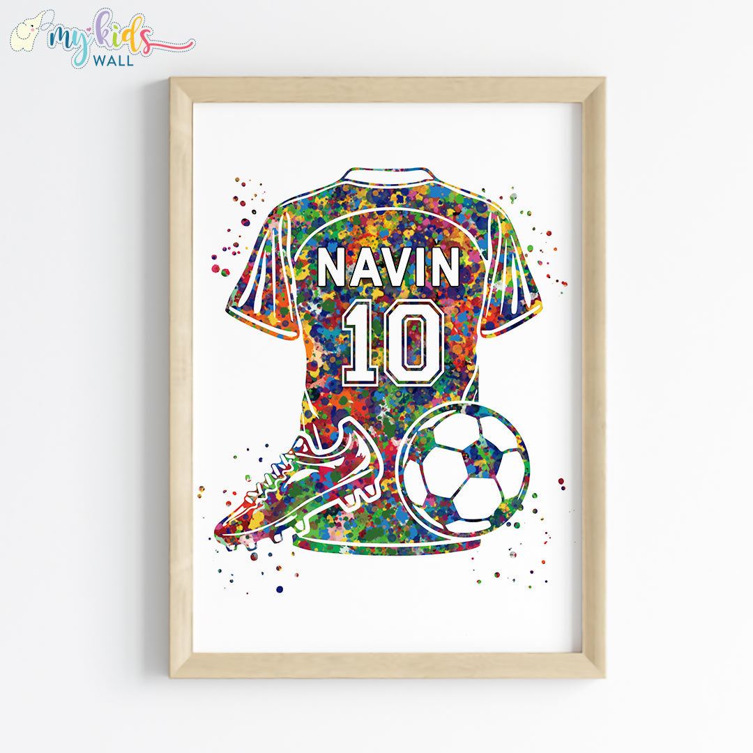 Football Theme Watercolor Personalised Wall Art Framed Wooden