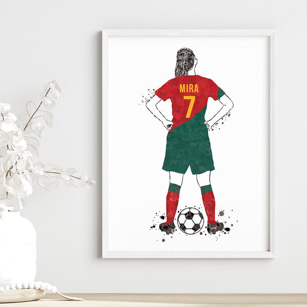 Load image into Gallery viewer, &#39;Football Player&#39; Girl Personalised Wall Art (Framed)
