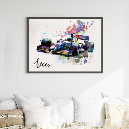 Multicolor Formula 1 Racer wall art black frame