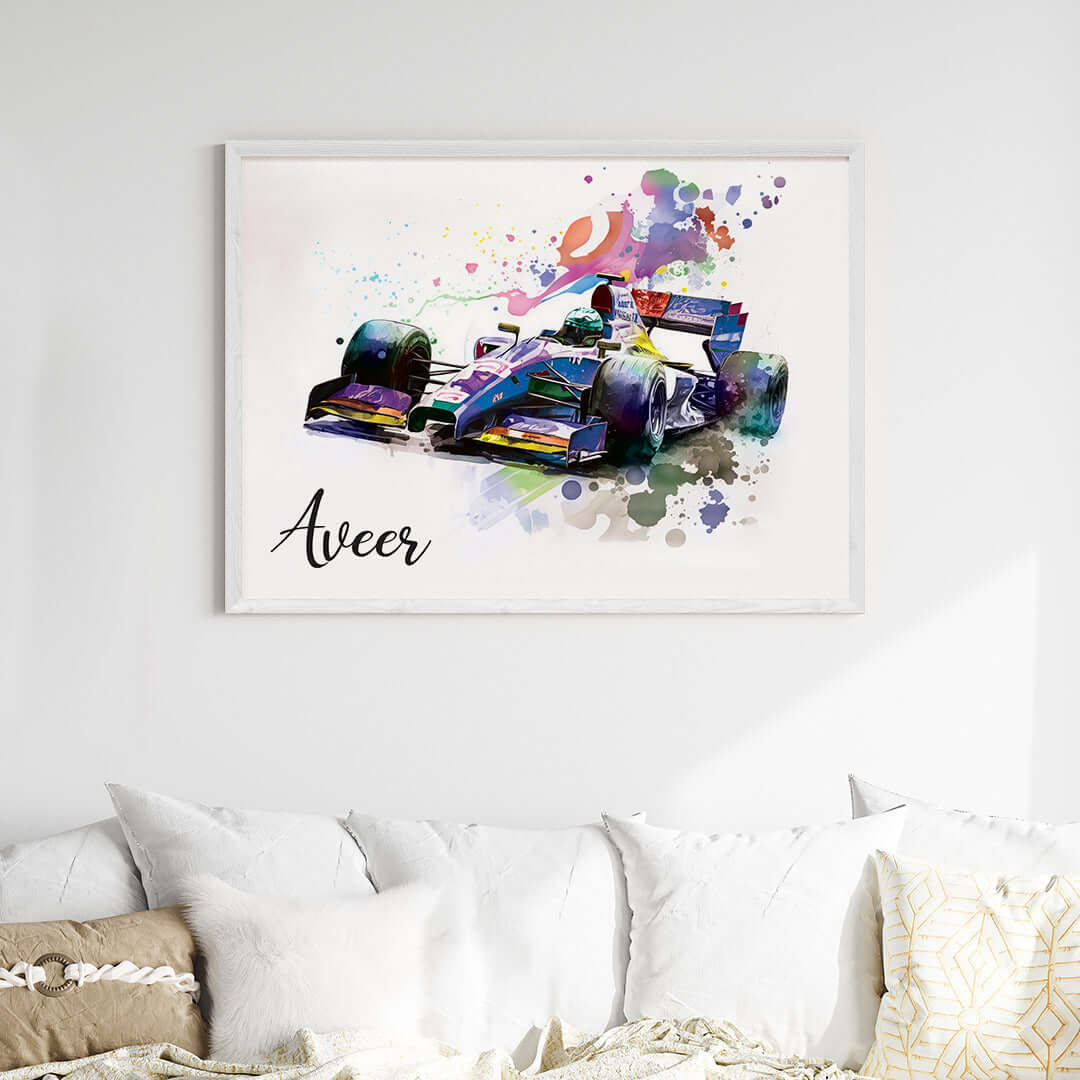 Multicolor Formula 1 Racer wall art white frame