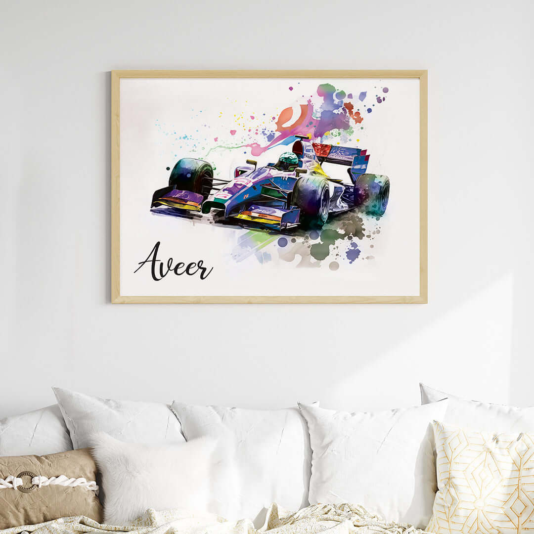 Multicolor Formula 1 Racer wall art wooden frame