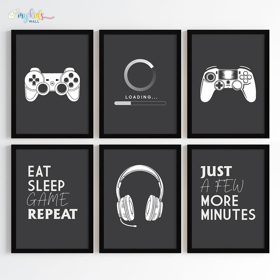 Gamer Mode Wall Art Framed Set of 6 Black