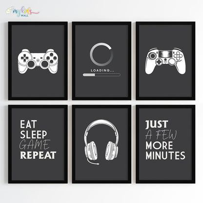 Gamer Mode Wall Art Framed Set of 6 Black