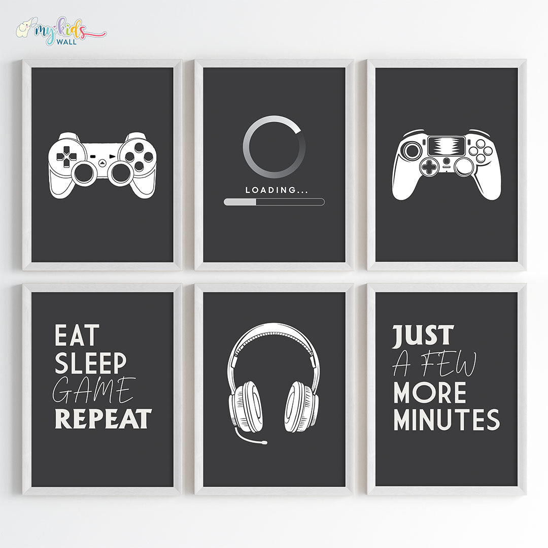 Gamer Mode Wall Art Framed Set of 6 White