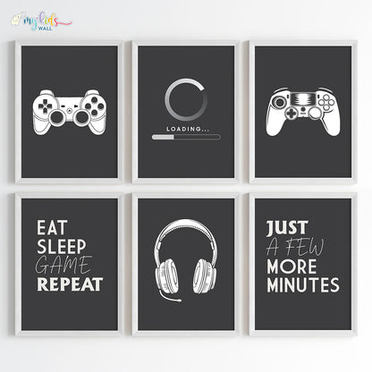 Gamer Mode Wall Art Framed Set of 6 White