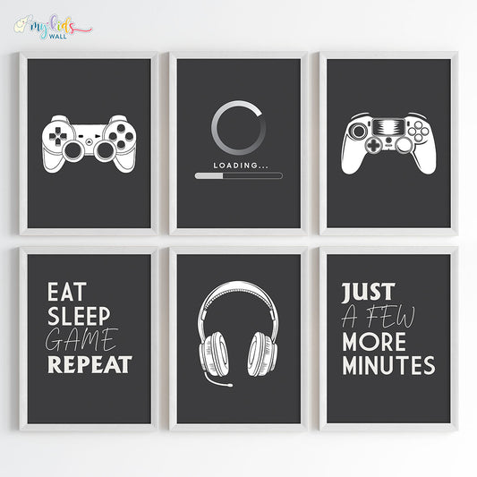 Gamer Mode Wall Art Framed Set of 6 White