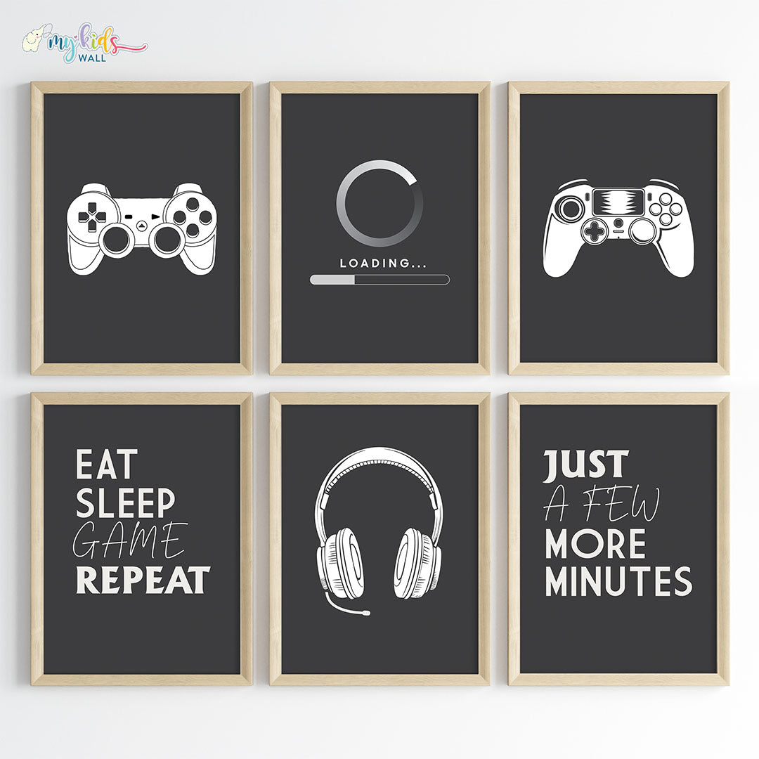 Gamer Mode Wall Art Framed Set of 6 Wooden