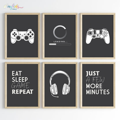 Gamer Mode Wall Art Framed Set of 6 Wooden