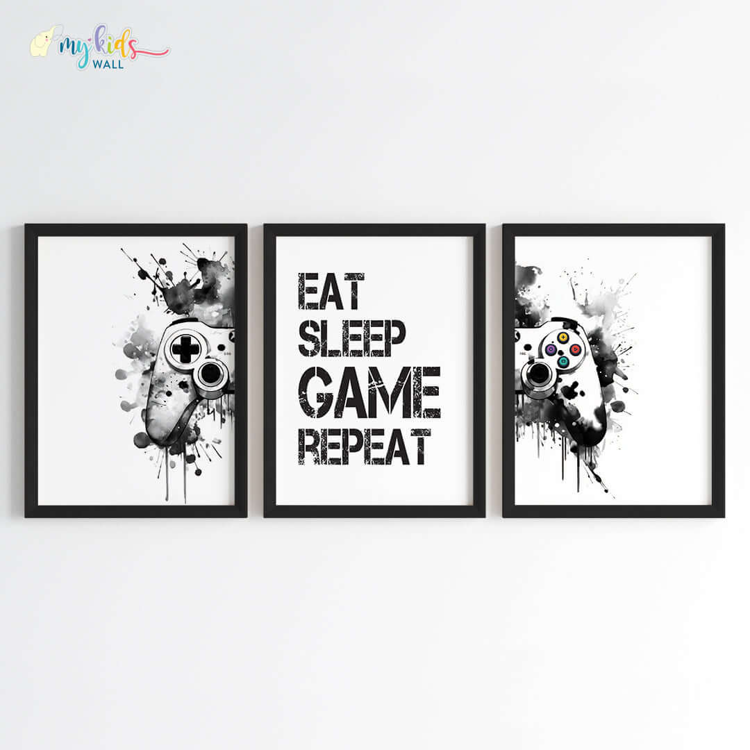 Inspirational gamer's creed set of 3 wall art black frame