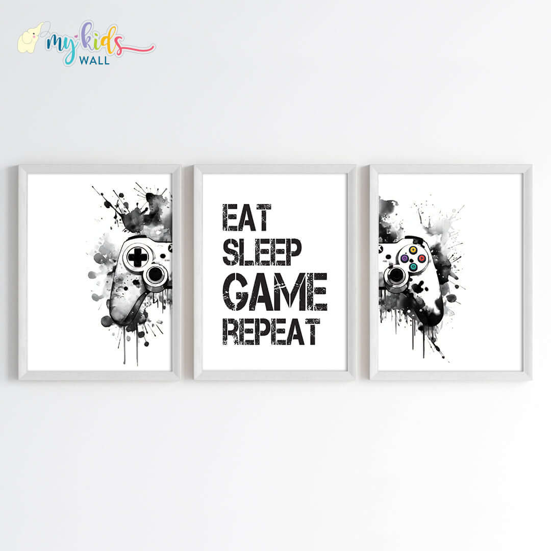 Inspirational gamer's creed set of 3 wall art white frame